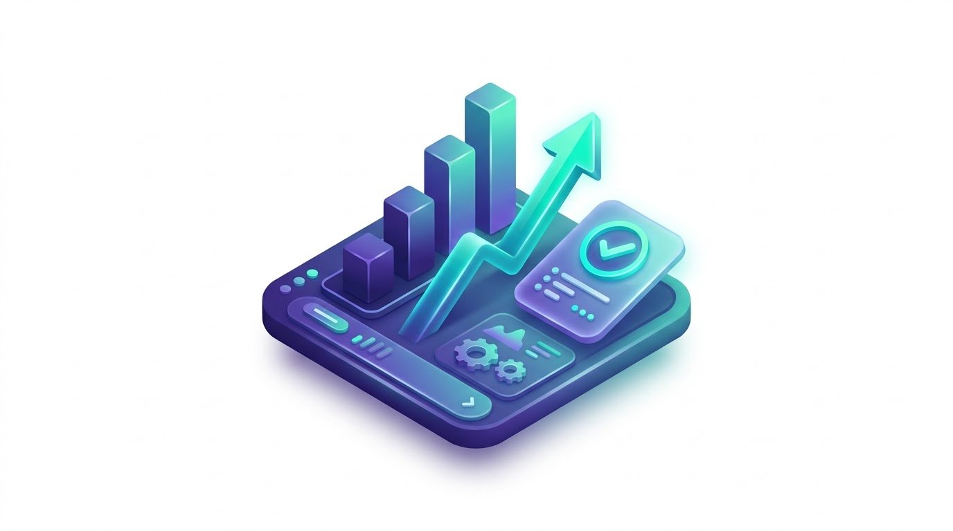Illustration of an analytics dashboard with an upward trend, representing actionable reporting