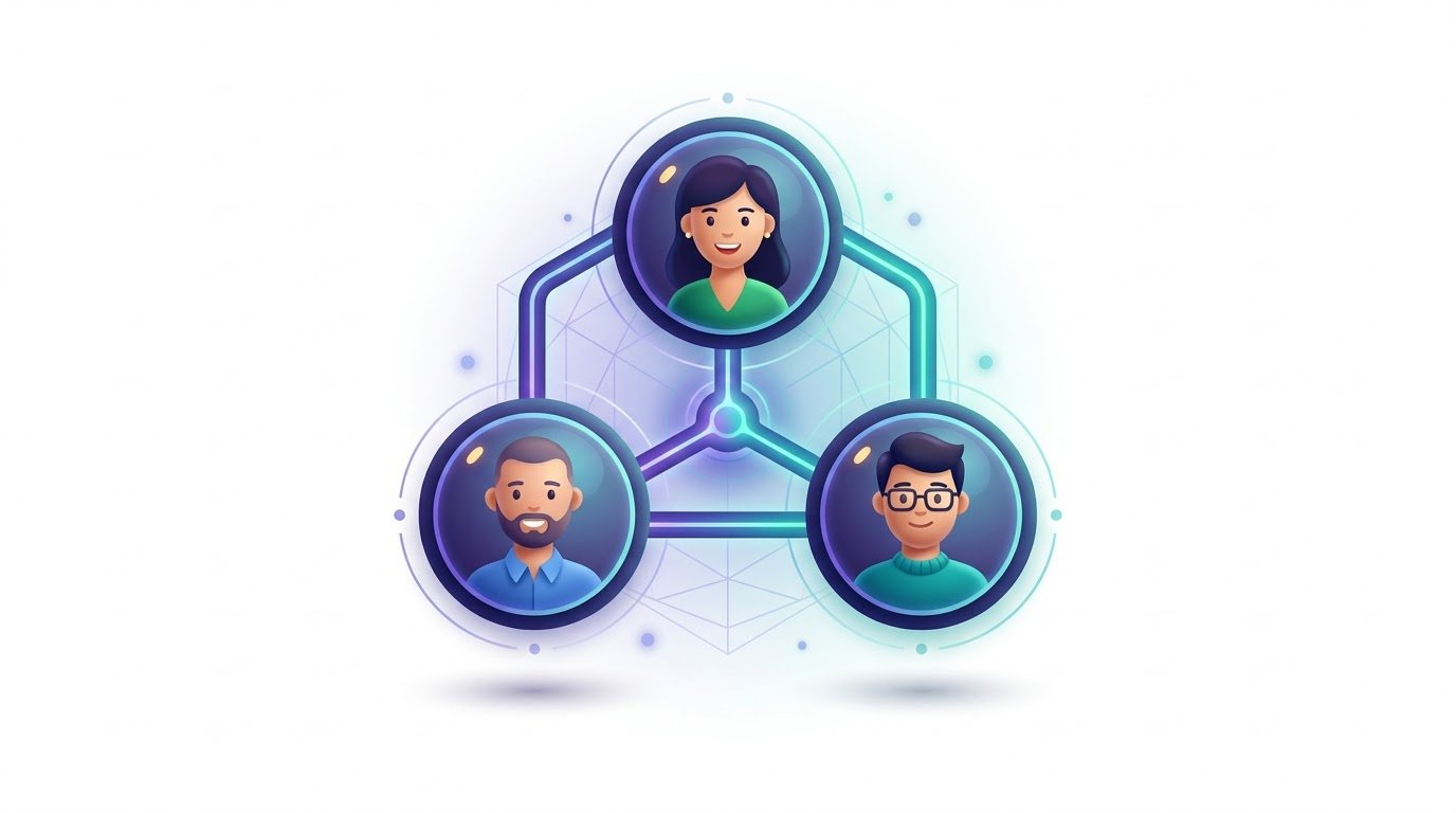 Illustration of three connected team members, representing one accountable team